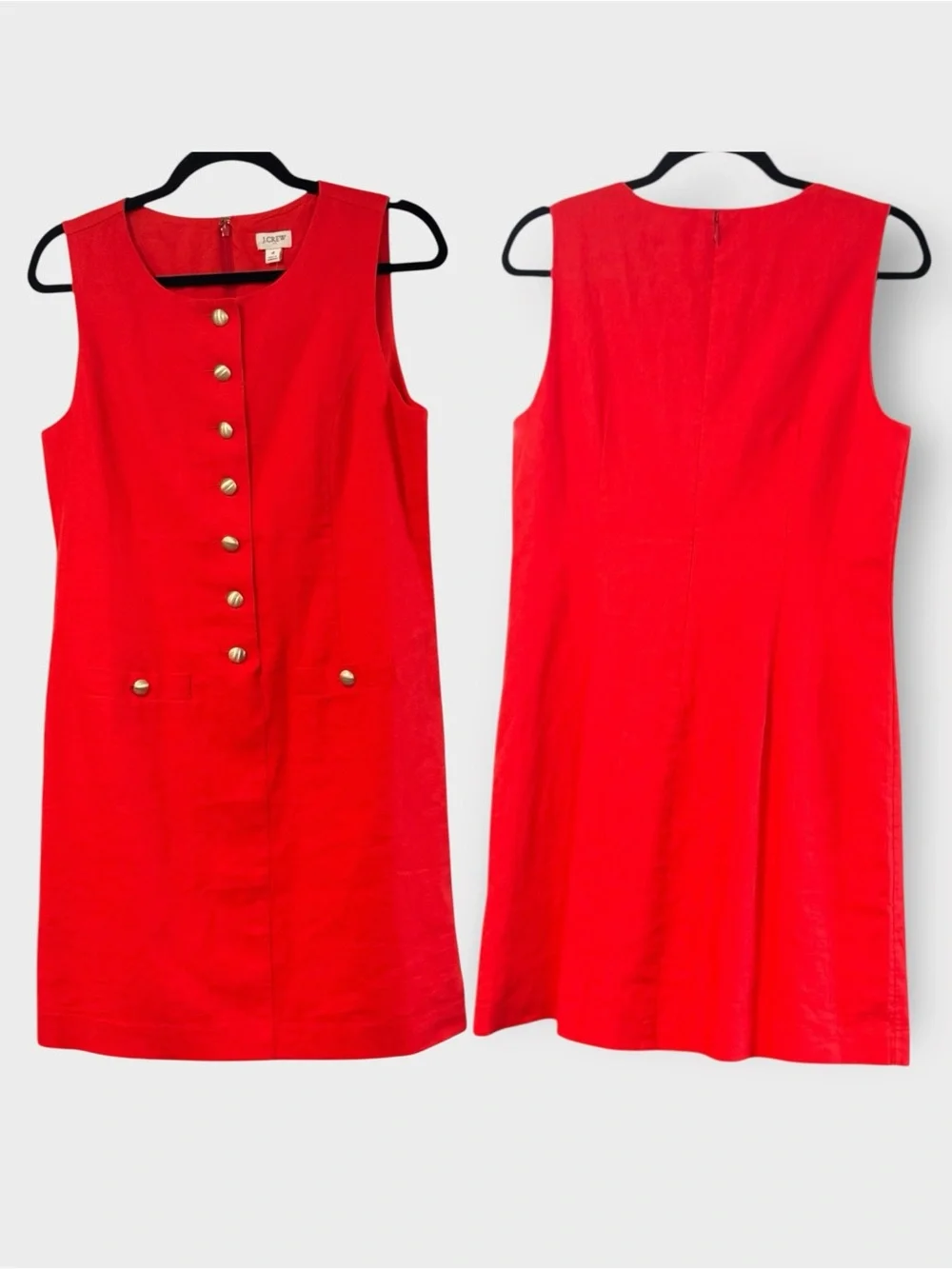 NWT J.Crew Red Linen Blend Military Button Shift Dress Size 4 Lightweight Summer
